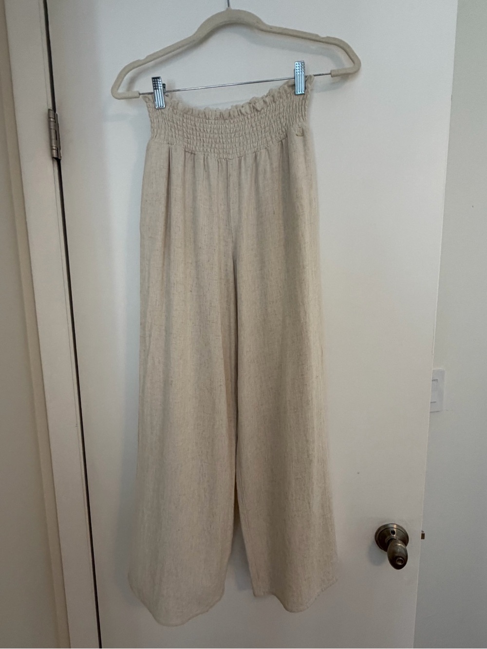 Guess Wide-Leg Smocked Waist Pants in Cream